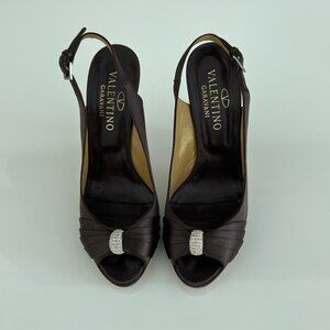 VALENTINO GARAVANI BROWN CRYSTAL PLATFORM SLINGBACK SANDALS SIZE IT 38 / US 8